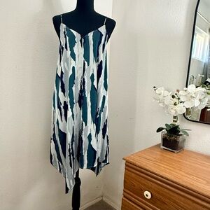 Valette Asymmetrical Blue Abstract Print Slip Dress (Size M) NWOT